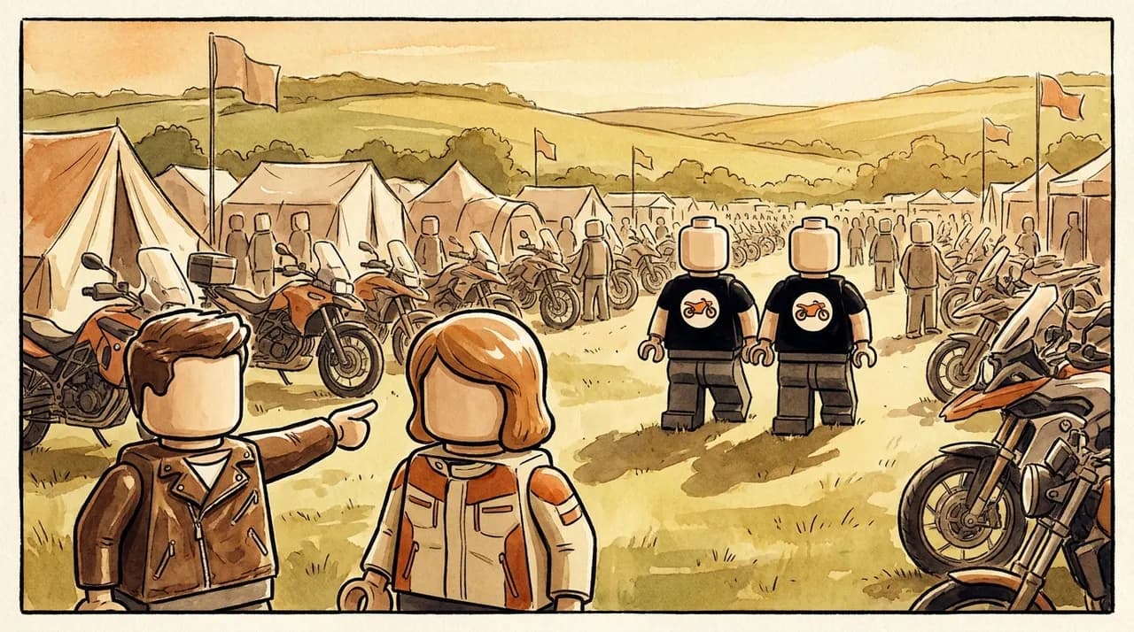Den points out the two founders walking through the festival crowd in Rider Wiki tees.
